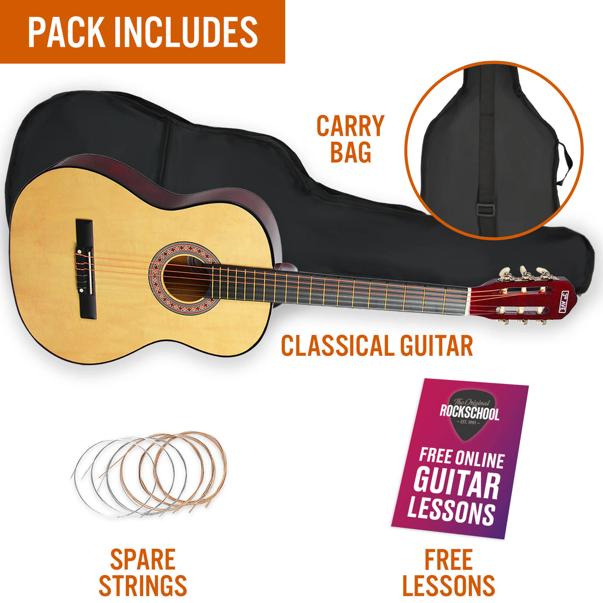 3rd Avenue 3/4 Size Classical Guitar Pack Natural Classical Guitars#Colour_Natural