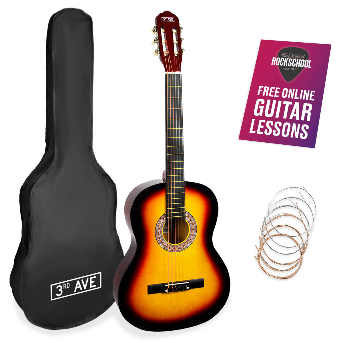 3rd Avenue 3/4 Size Classical Guitar Pack Sunburst Classical Guitars#Colour_Sunburst