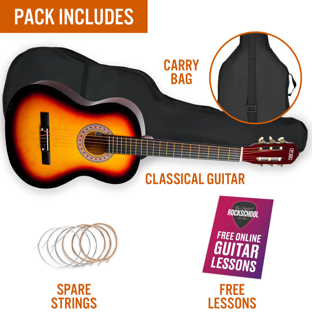 3rd Avenue 3/4 Size Classical Guitar Pack Sunburst Classical Guitars#Colour_Sunburst