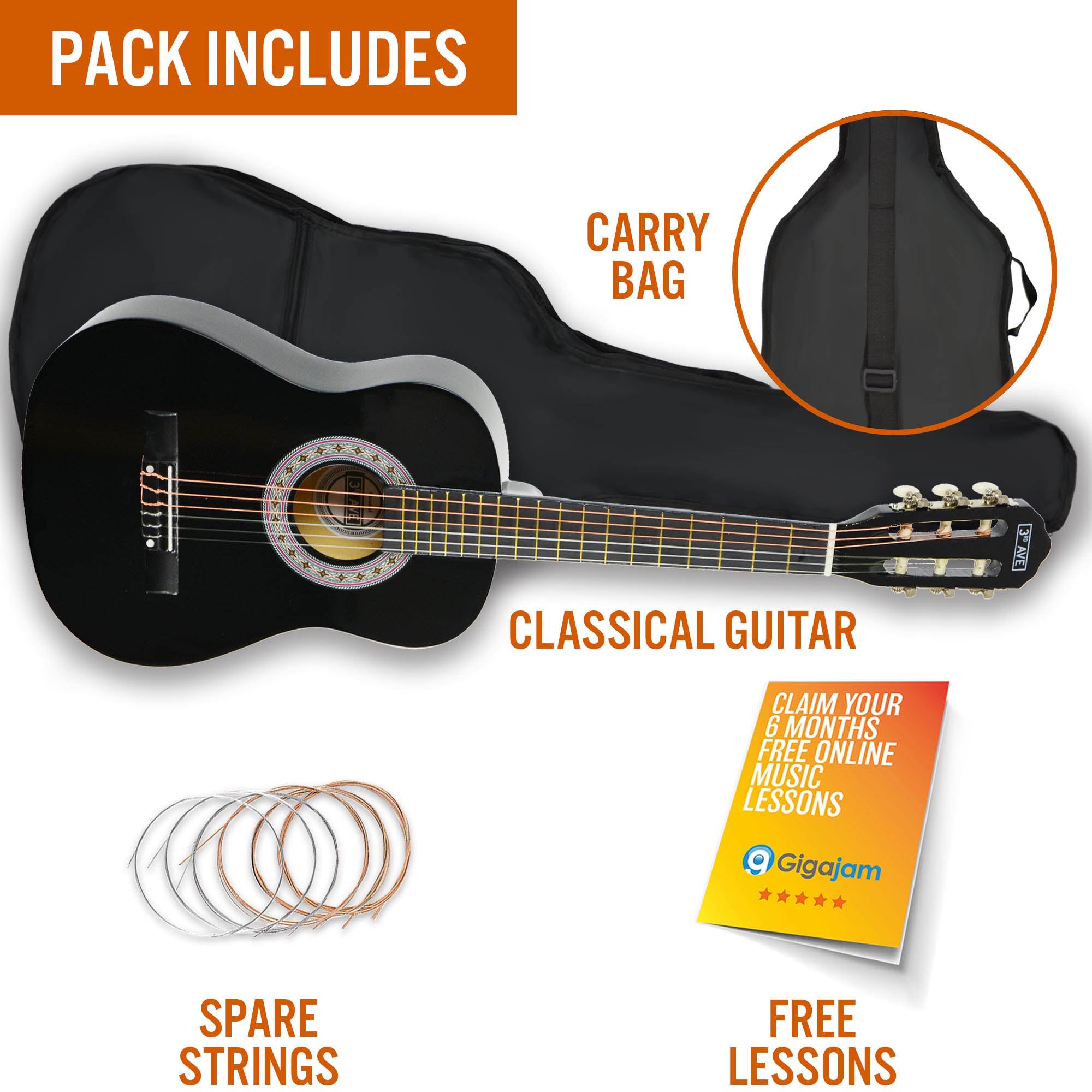 3rd Avenue 1/2 Size Classical Guitar Pack Black Classical Guitars#Colour_Black