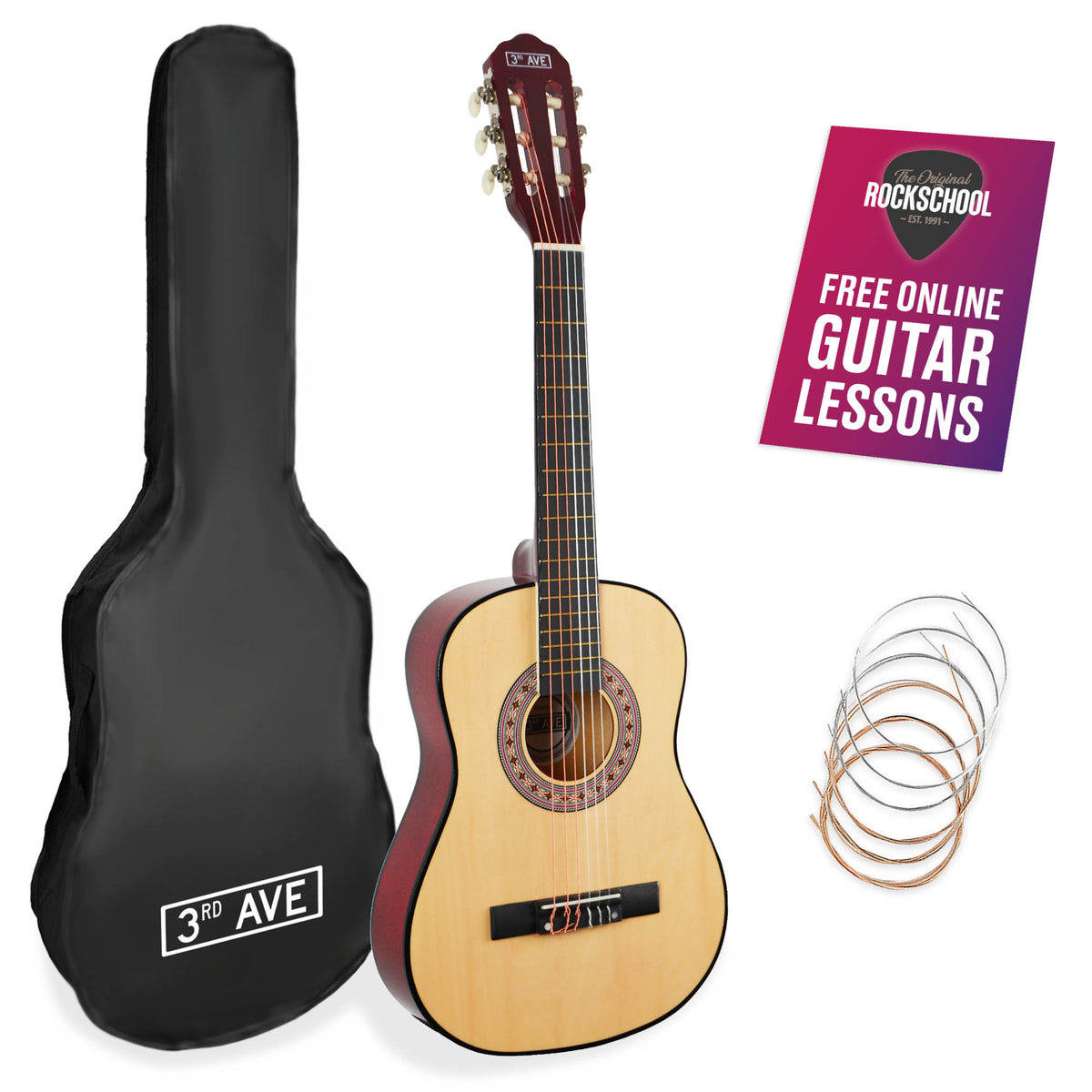 3rd Avenue 1/2 Size Classical Guitar Pack Natural Classical Guitars#Colour_Natural