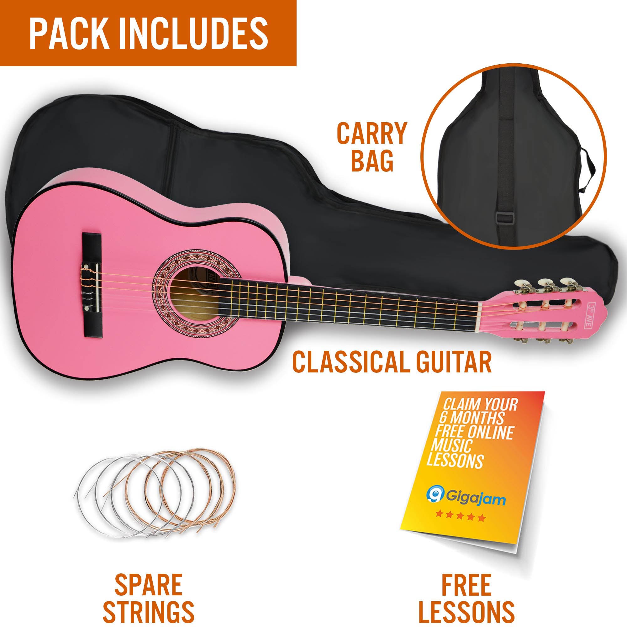 3rd Avenue 1/2 Size Classical Guitar Pack Pink Classical Guitars#Colour_Pink