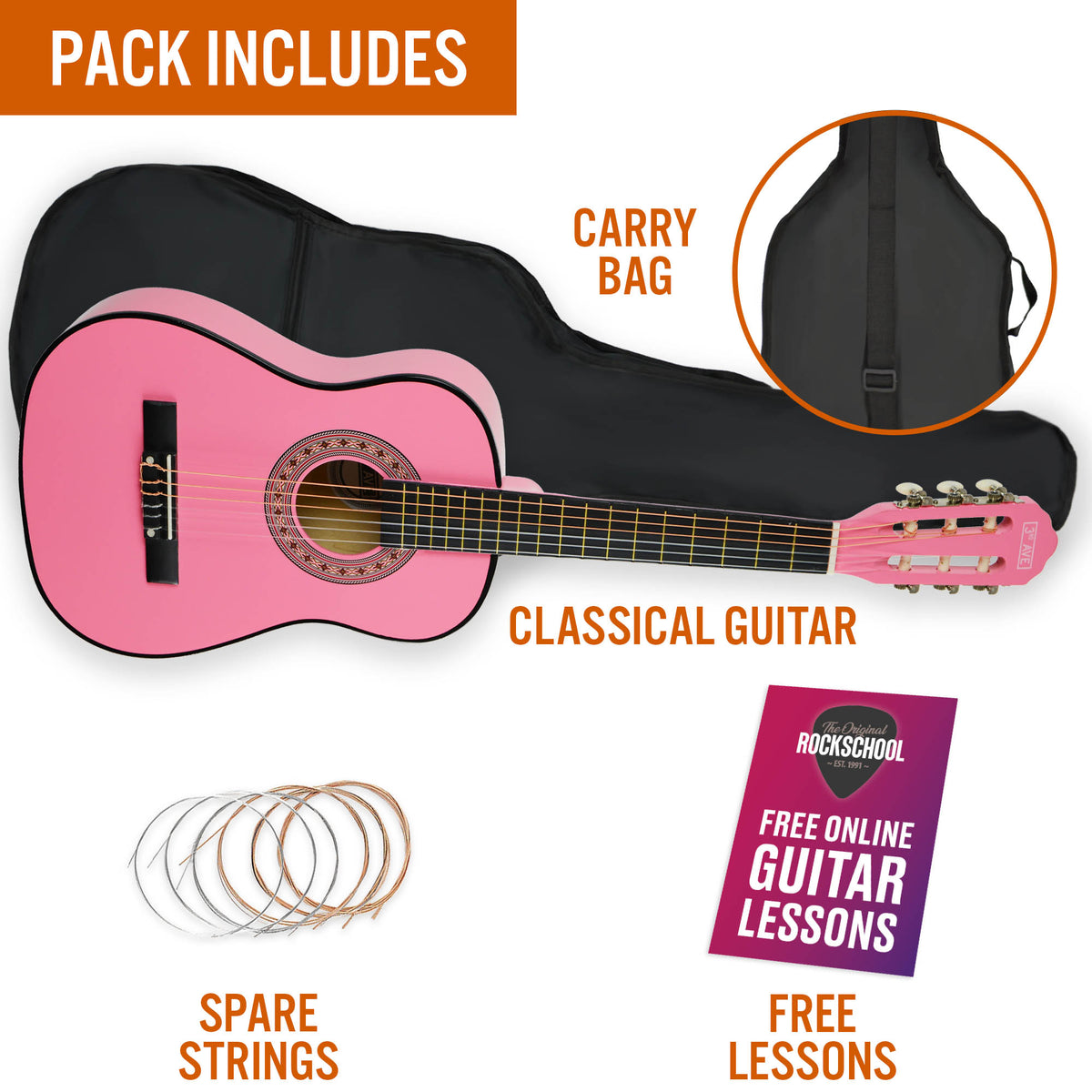 3rd Avenue 1/2 Size Classical Guitar Pack Pink Classical Guitars#Colour_Pink