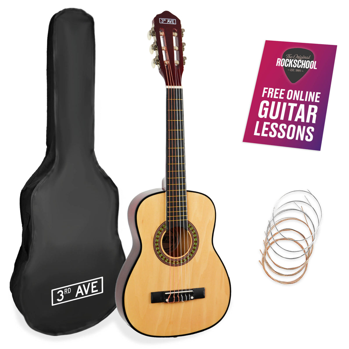 3rd Avenue 1/4 Size Classical Guitar Pack Natural Classical Guitars#Colour_Natural