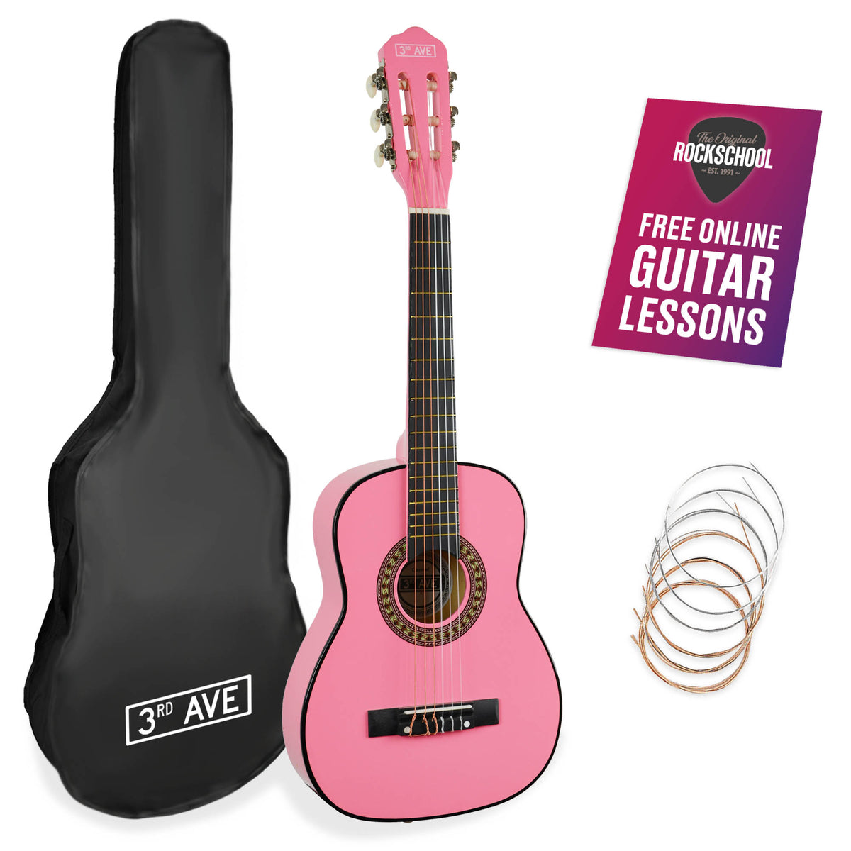 3rd Avenue 1/4 Size Classical Guitar Pack Pink Classical Guitars#Colour_Pink