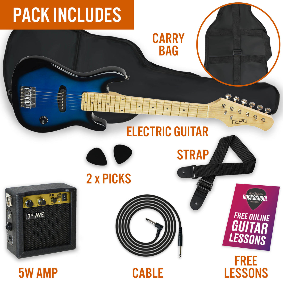 3rd Avenue Junior Electric Guitar Pack Electric Guitars#Colour_Blueburst