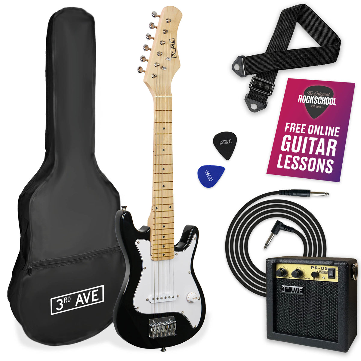 3rd Avenue Junior Electric Guitar Pack#Colour_Black and White