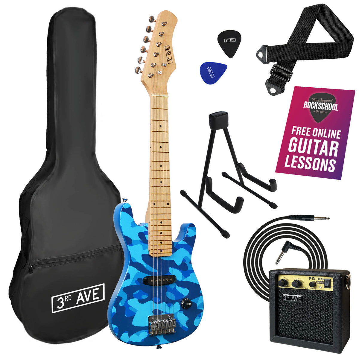 3rd Avenue Junior Electric Guitar Pack Electric Guitars#Colour_Blue Camo