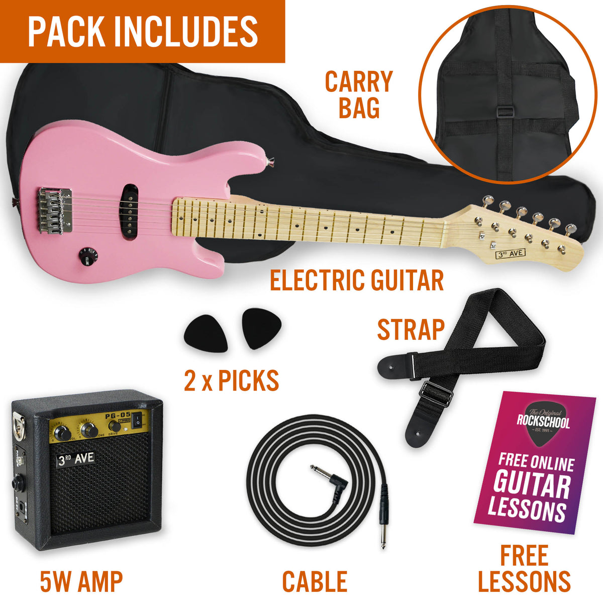 3rd Avenue Junior Electric Guitar Pack Electric Guitars#Colour_Pink