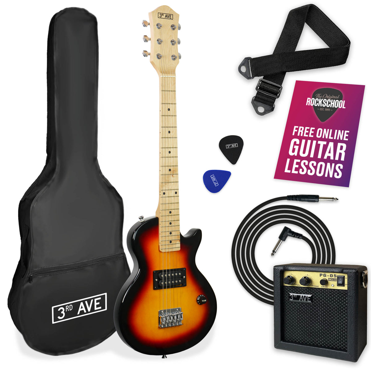3rd Avenue Junior Electric Rock Guitar Pack - Sunburst