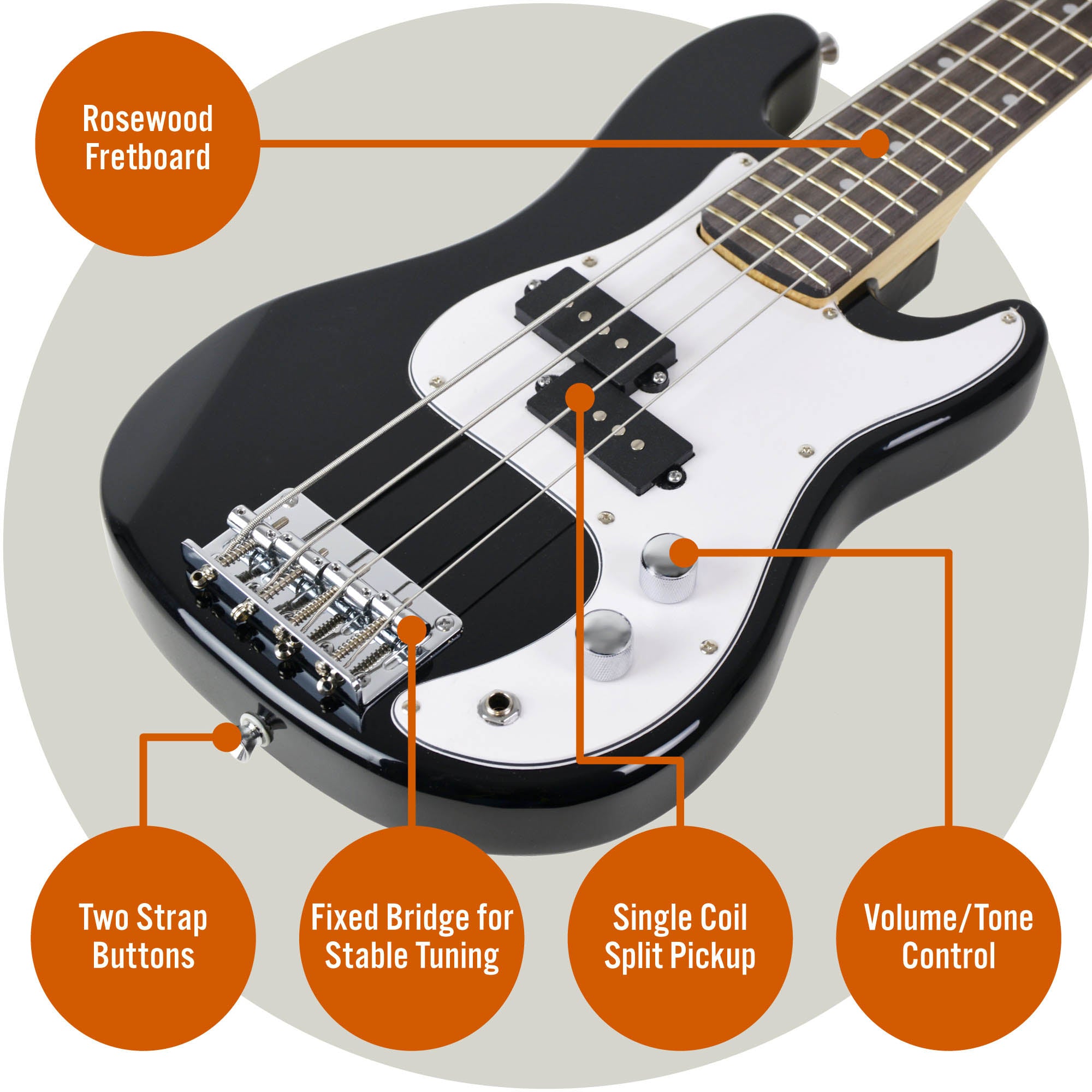 3rd Avenue 3/4 Bass Guitar Pack - Black - Rental