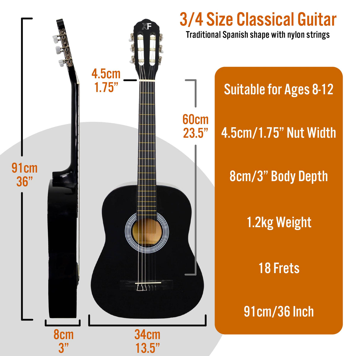 XF 3/4 Size Classical Guitar Pack Natural Classical Guitars#Colour_Black