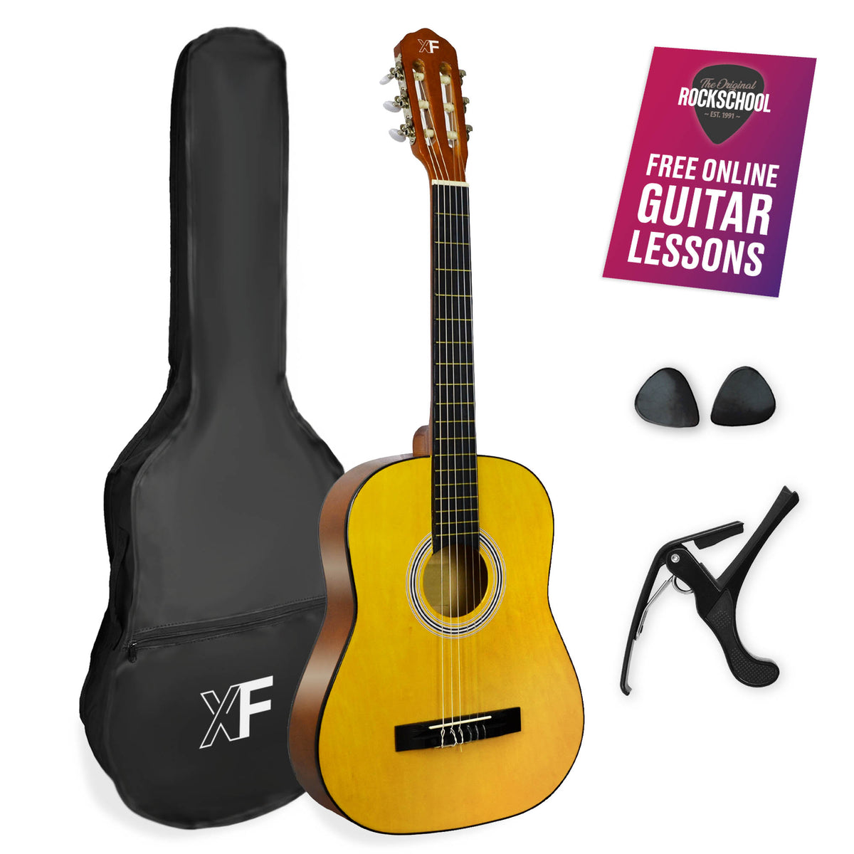 XF 3/4 Size Classical Guitar Pack Natural Classical Guitars#Colour_Natural