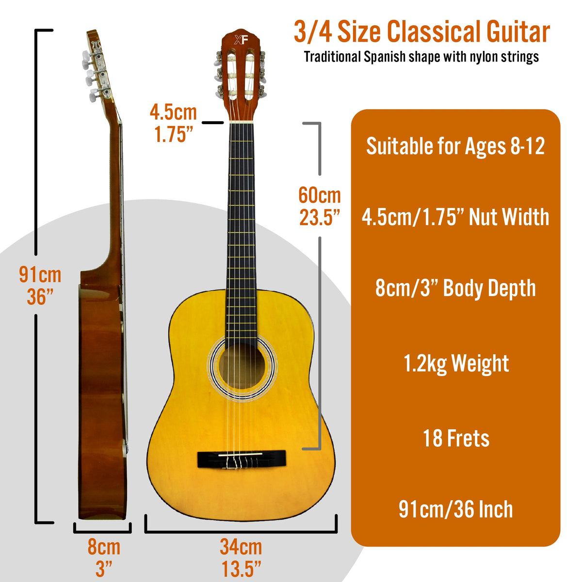 XF 3/4 Size Classical Guitar Pack Natural Classical Guitars#Colour_Natural