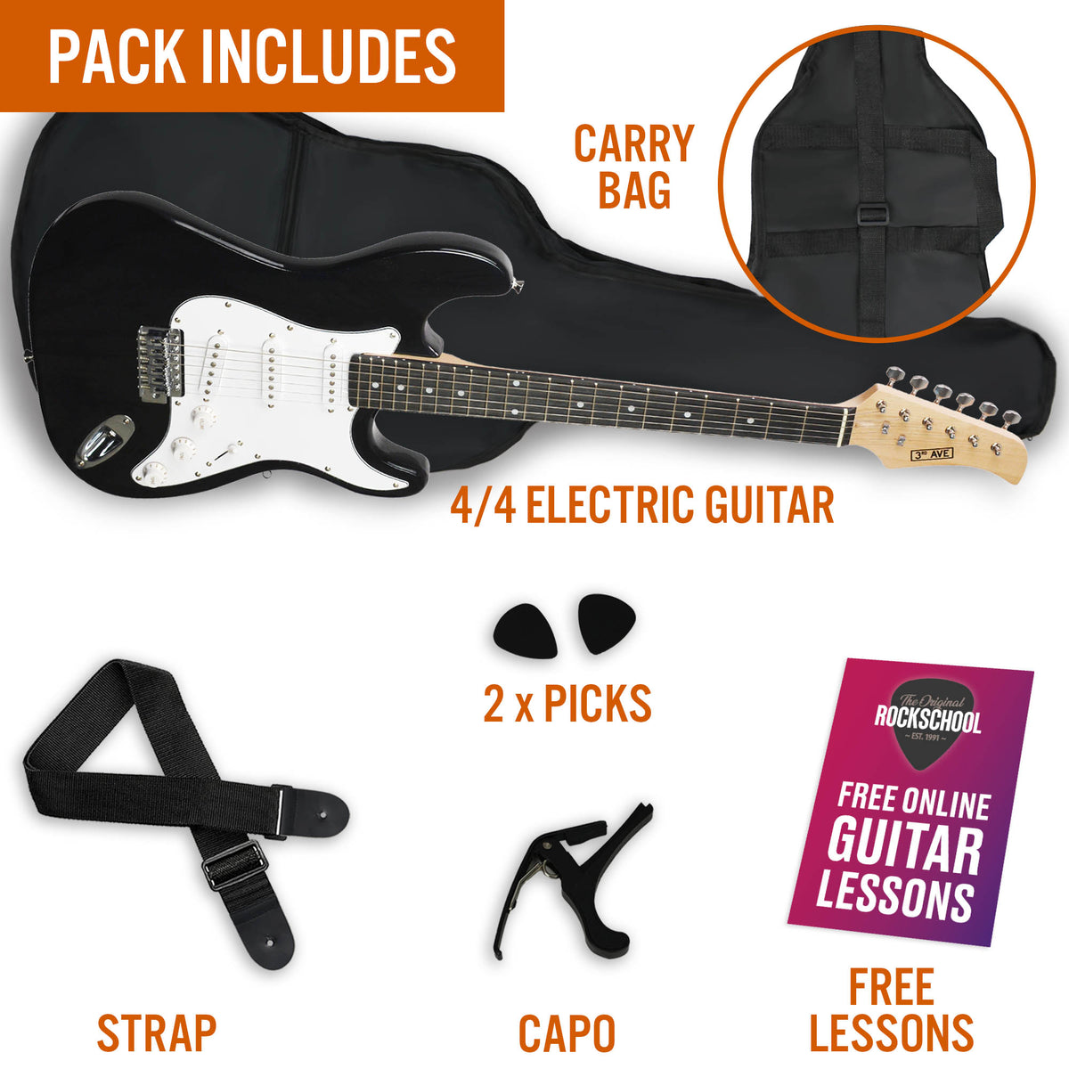 3rd Avenue Full Size Electric Guitar Black Electric Guitars#Colour_Black
