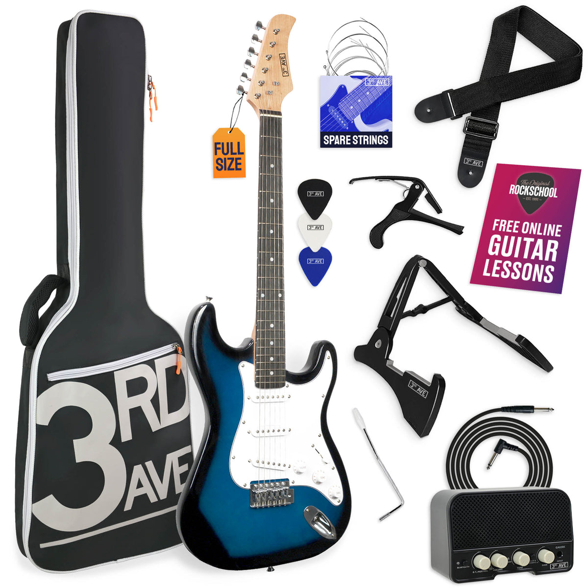 3rd Avenue Full Size Electric Guitar Pack with Bluetooth Amp#Colour_Blueburst