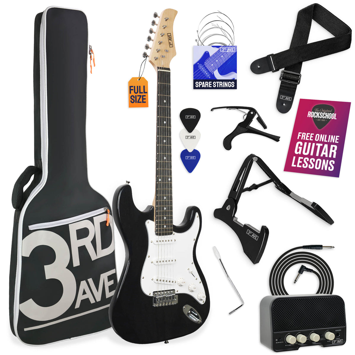 3rd Avenue Full Size Electric Guitar Pack with Bluetooth Amp#Colour_Black