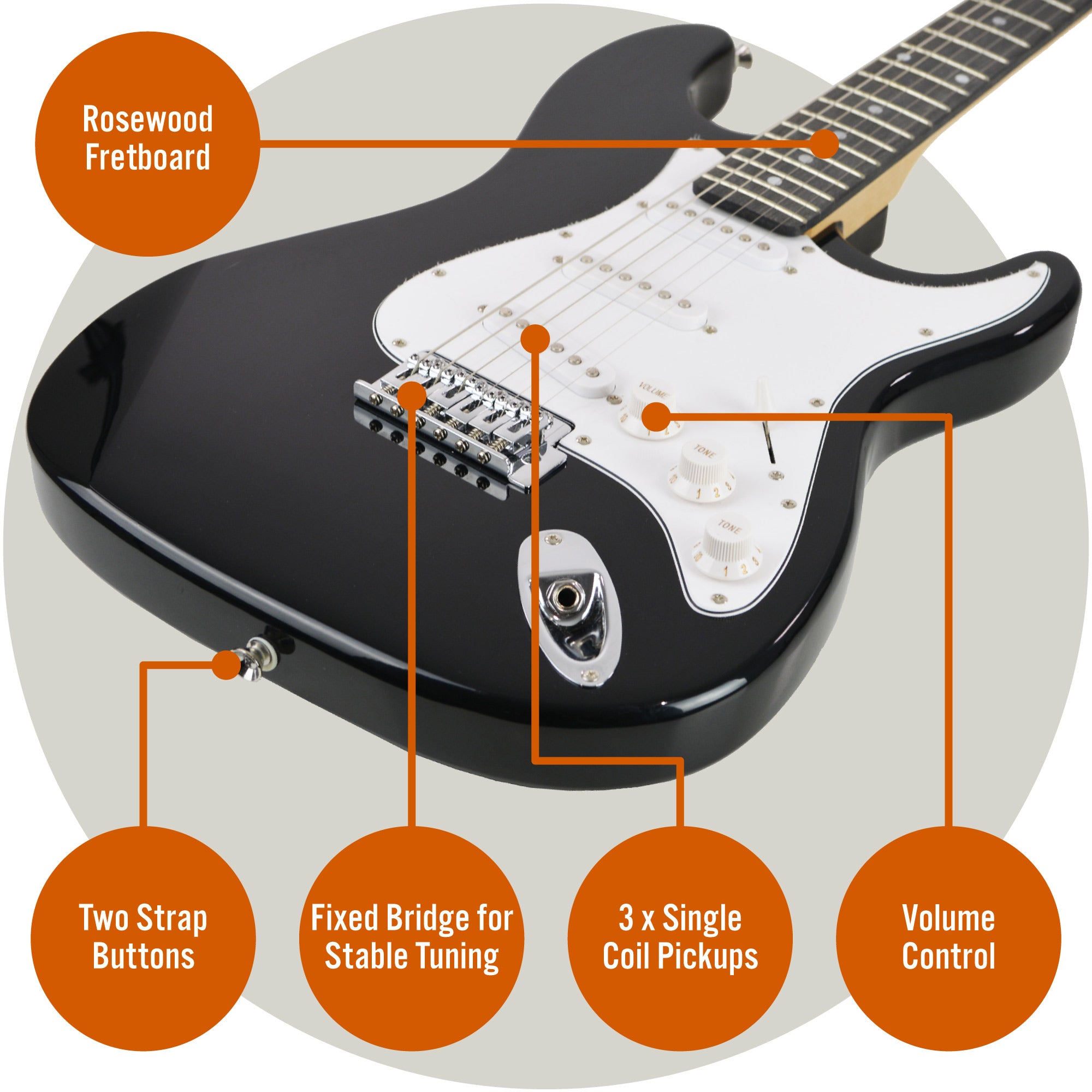 3rd Avenue Full Size Electric Guitar Pack with Bluetooth Amp#Colour_Black