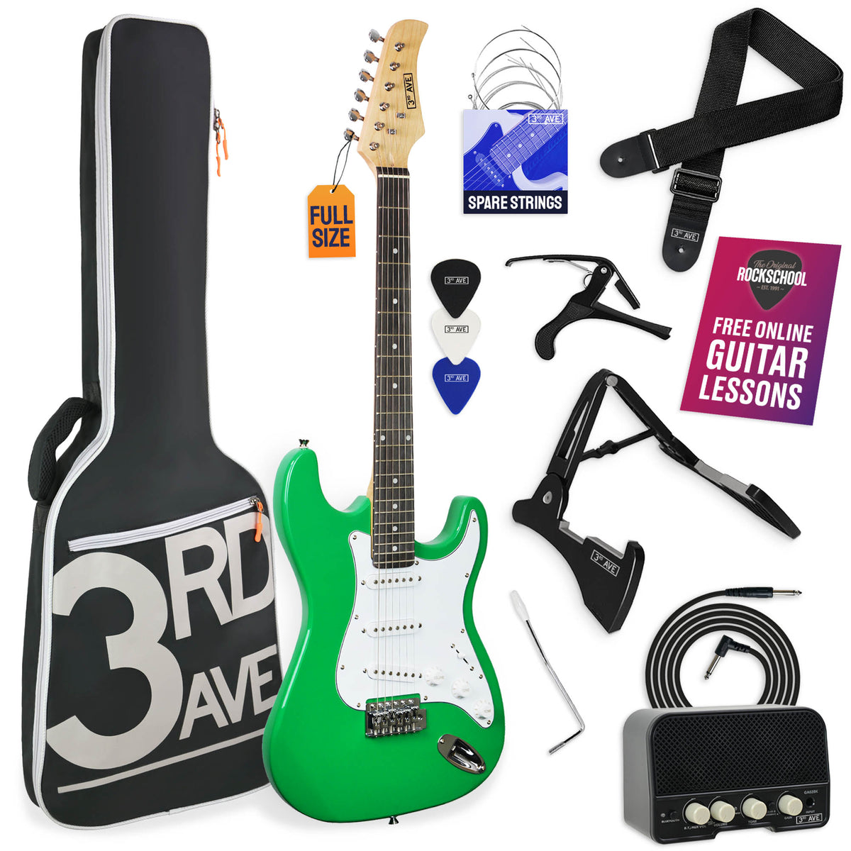 3rd Avenue Full Size Electric Guitar Pack with Bluetooth Amp#Colour_Green