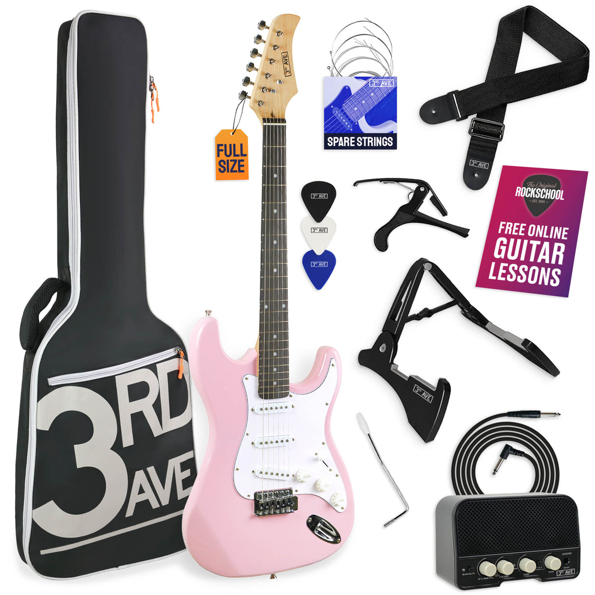 3rd Avenue Full Size Pastel Electric Guitar Pack#Colour_Pink