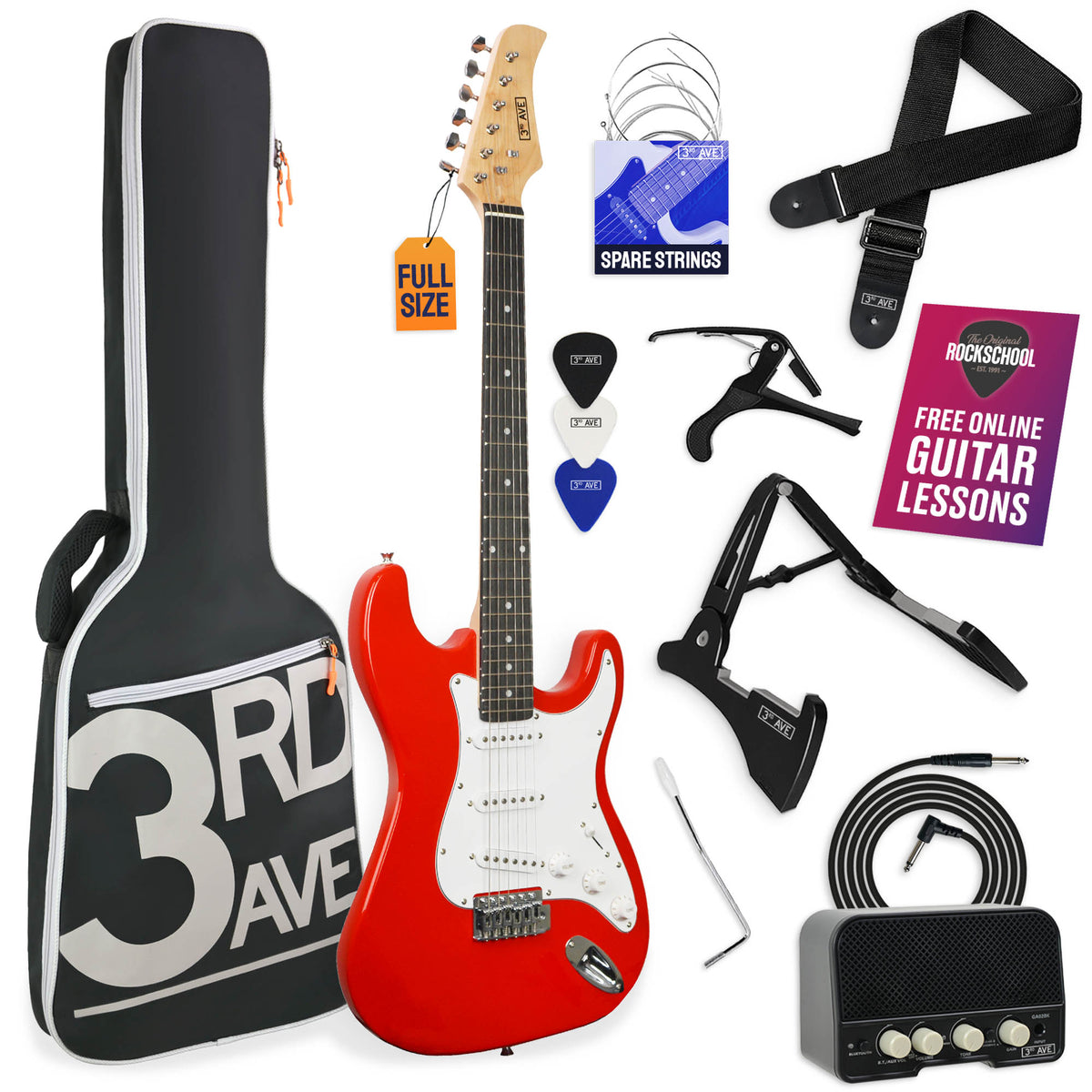 3rd Avenue Full Size Electric Guitar Pack with Bluetooth Amp#Colour_Red