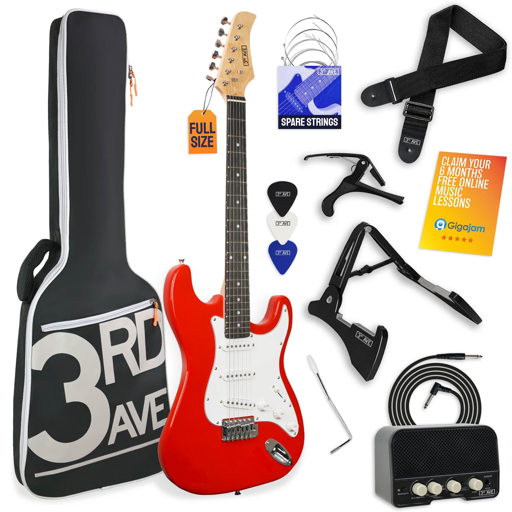 3rd Avenue Full Size Electric Guitar Pack with Bluetooth Amp#Colour_Red