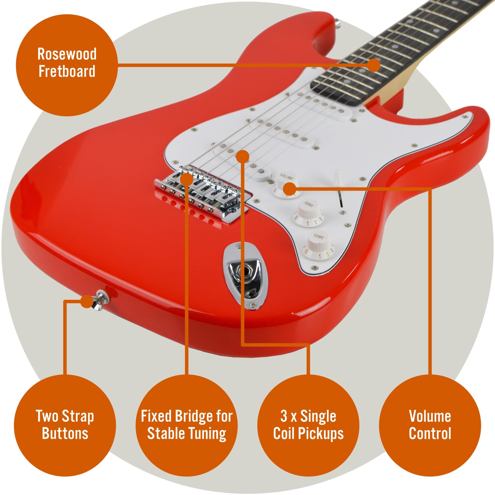 3rd Avenue Full Size Electric Guitar Pack with Bluetooth Amp#Colour_Red