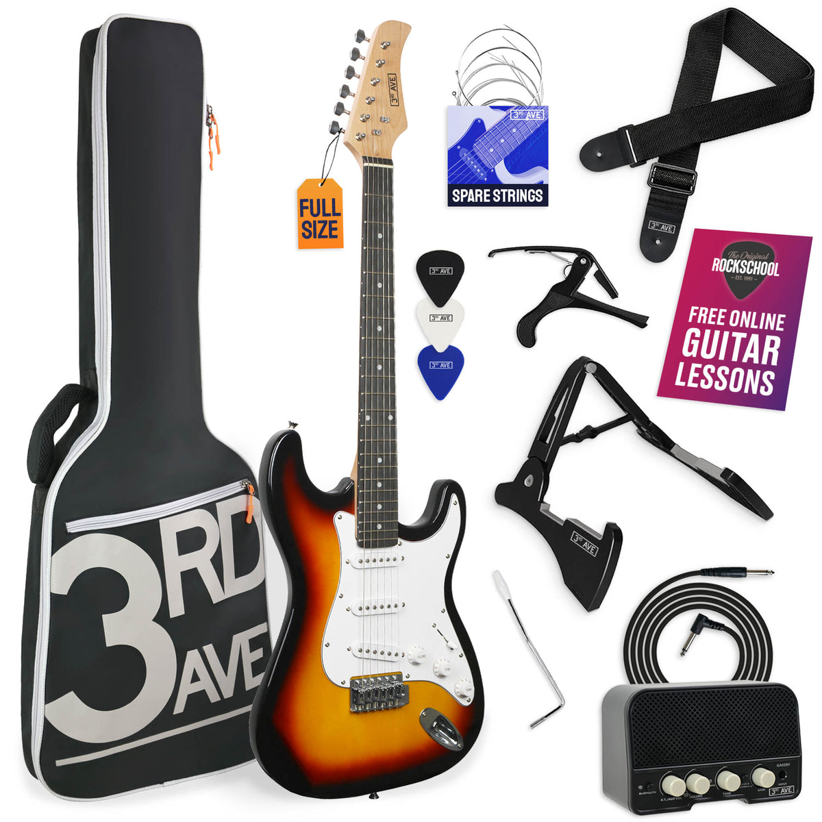 3rd Avenue Full Size Electric Guitar Pack with Bluetooth Amp#Colour_Sunburst