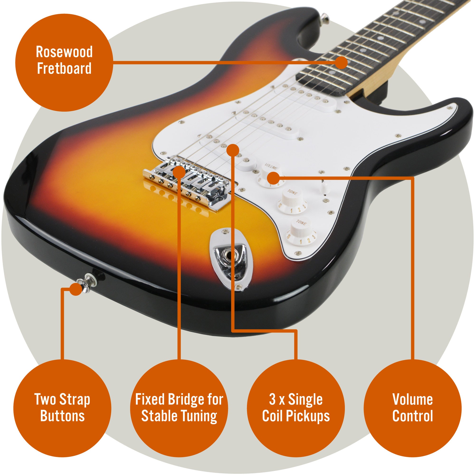 3rd Avenue Full Size Electric Guitar Pack with Bluetooth Amp#Colour_Sunburst