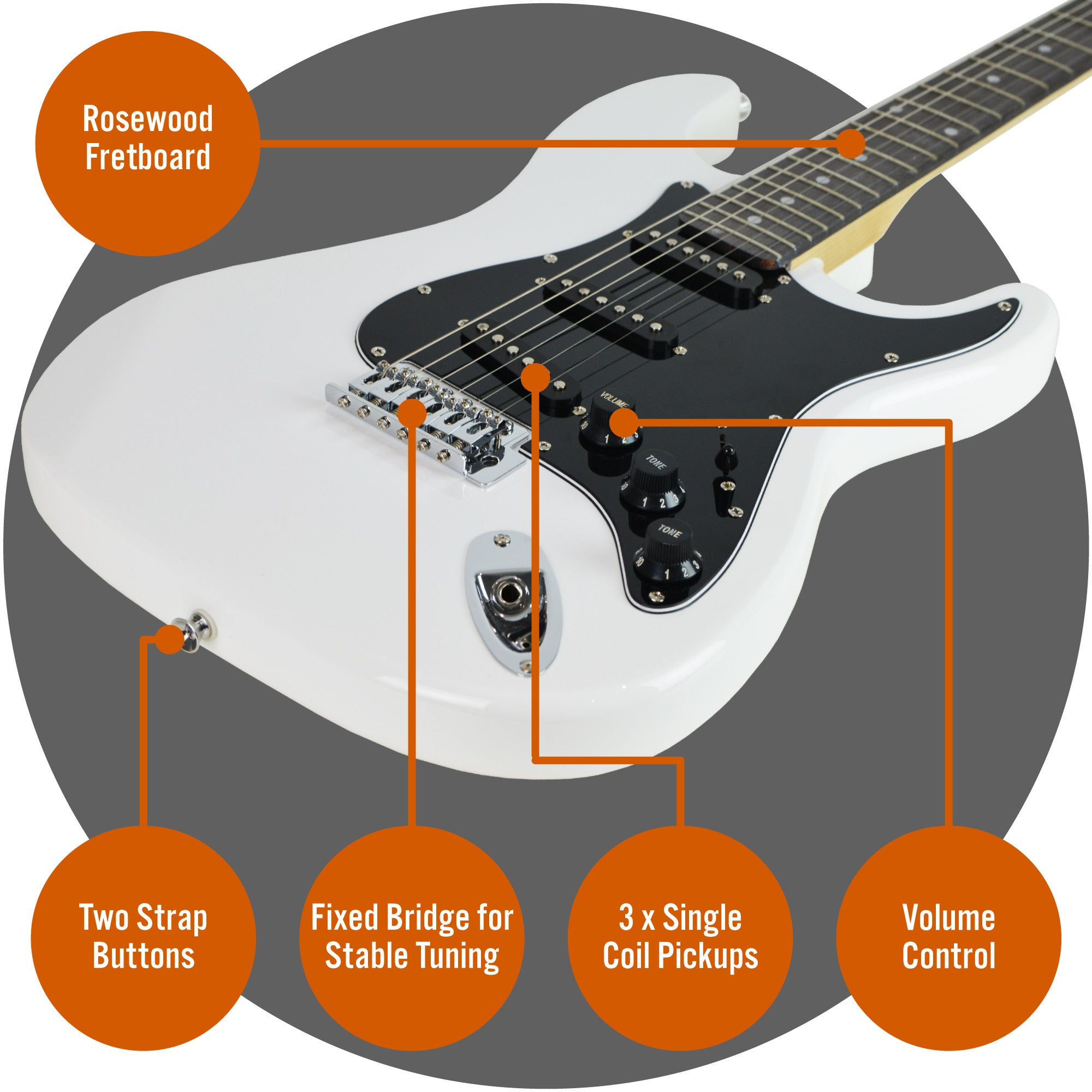3rd Avenue Full Size Electric Guitar Pack with Bluetooth Amp#Colour_White
