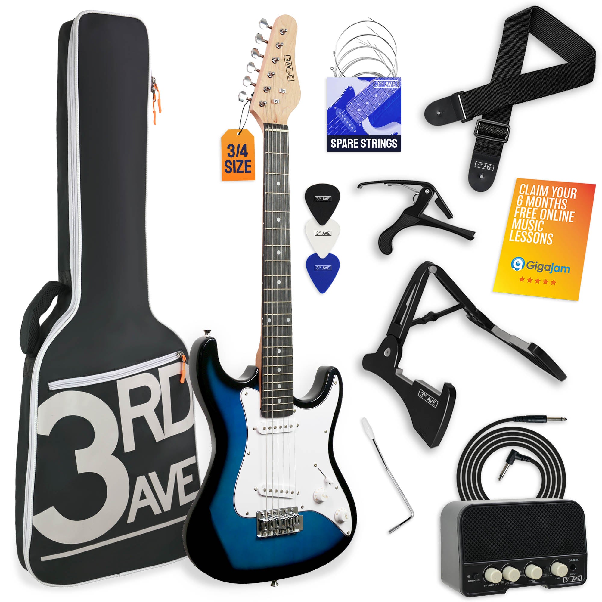 3rd Avenue 3/4 Size Electric Guitar Pack with Amp#Colour_Blueburst