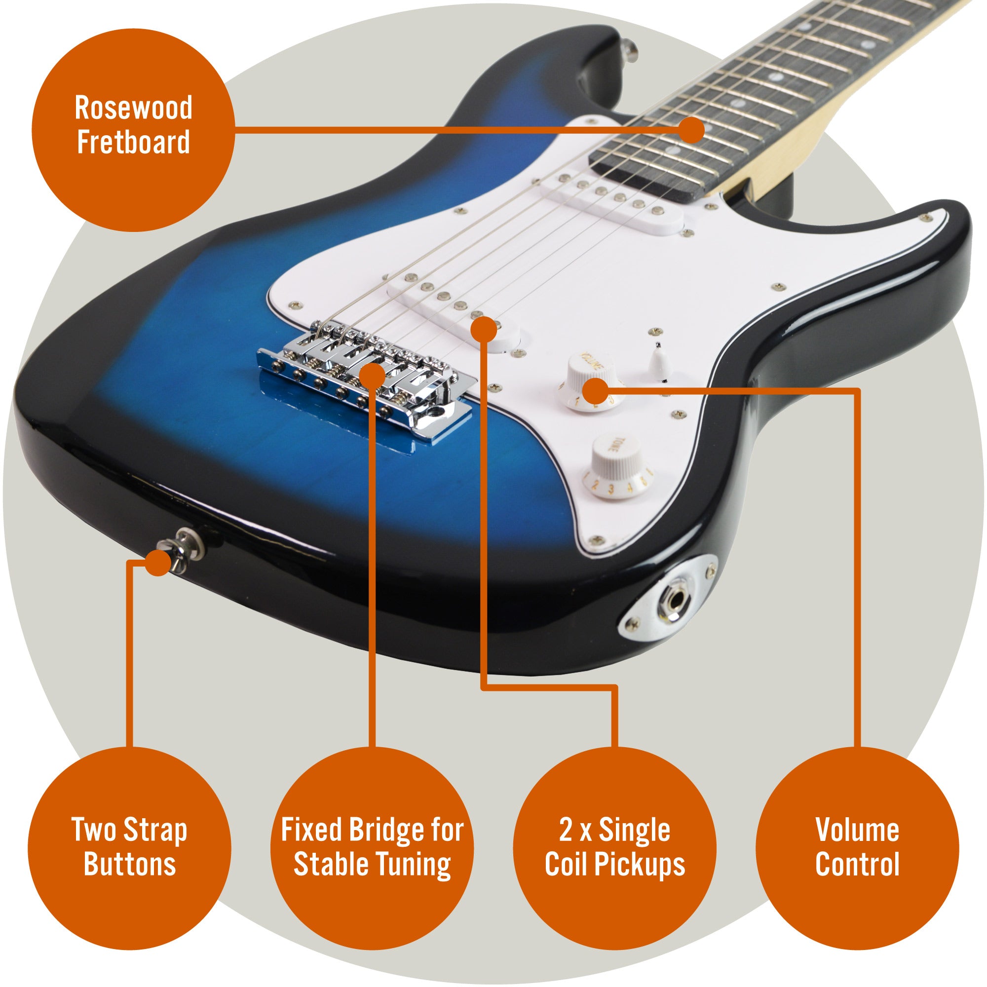3rd Avenue 3/4 Size Electric Guitar Pack with Amp#Colour_Blueburst