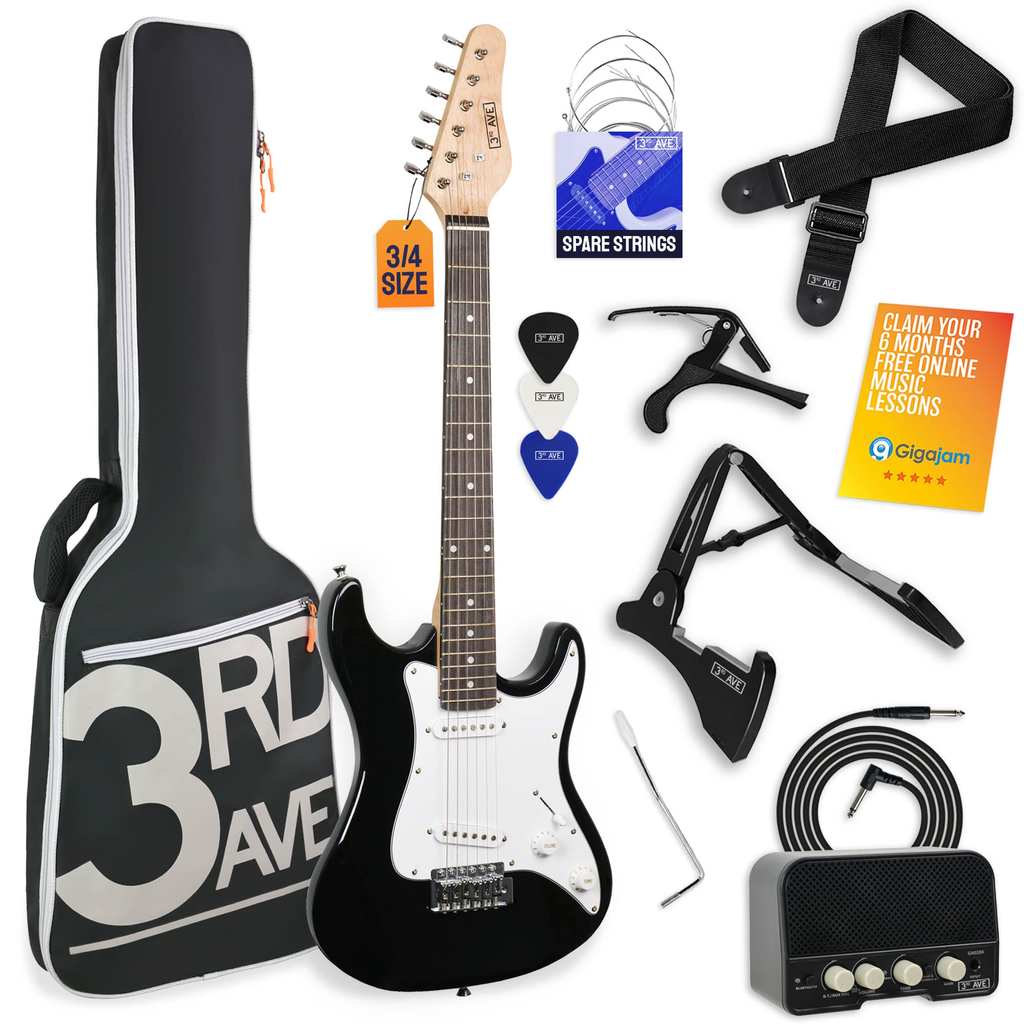 3rd Avenue 3/4 Size Electric Guitar Pack with Amp#Colour_Black