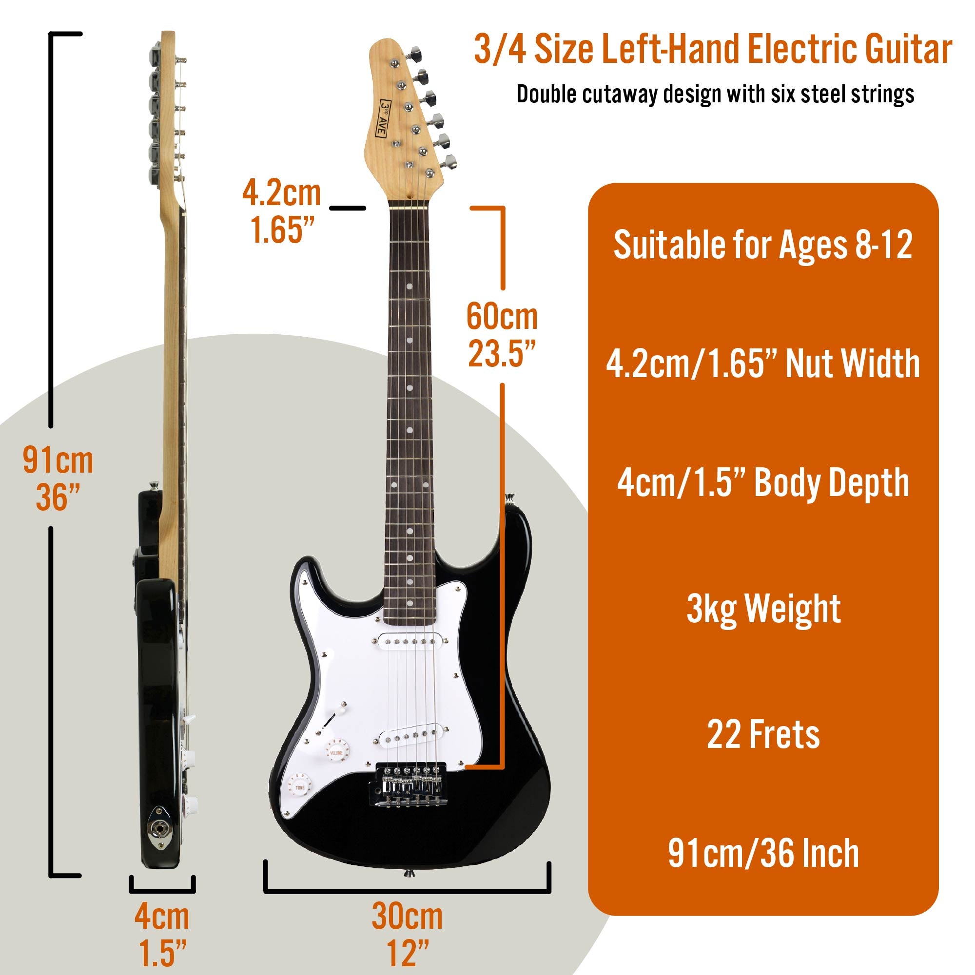 3rd Avenue 3/4 Size Electric Guitar with Amp - Left Hand