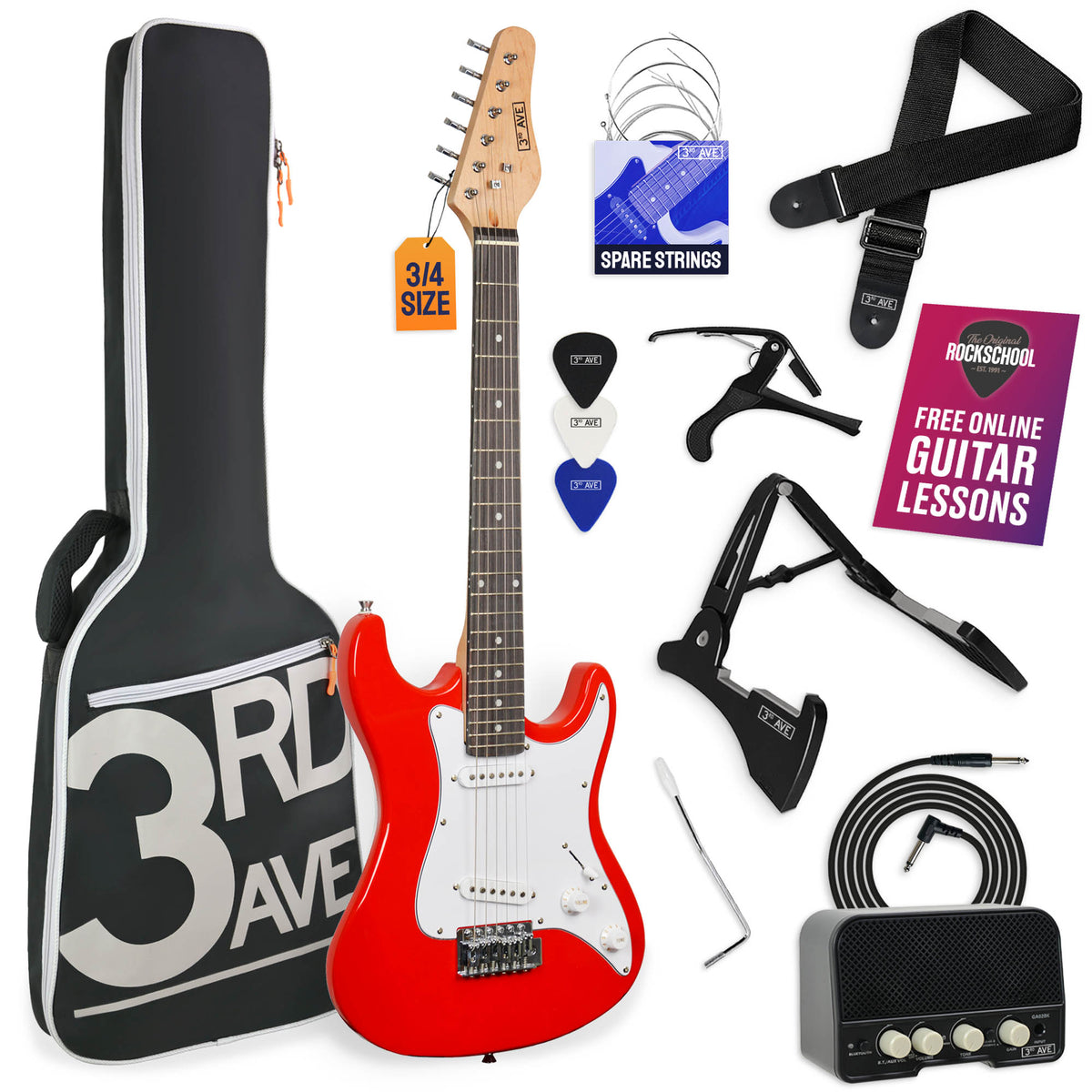 3rd Avenue 3/4 Size Electric Guitar Pack with Amp#Colour_Red