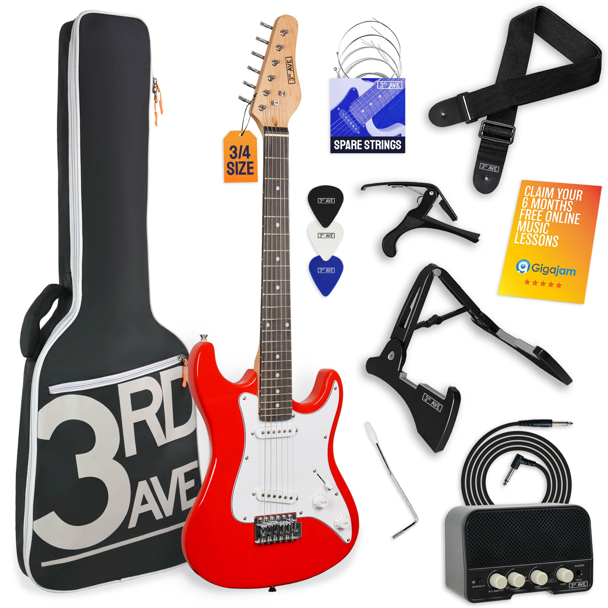 3rd Avenue 3/4 Size Electric Guitar Pack with Amp#Colour_Red