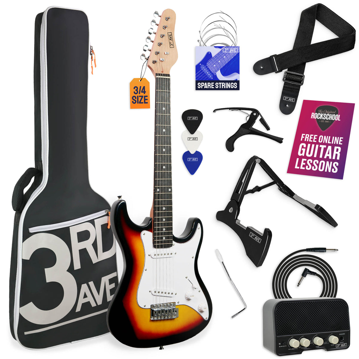 3rd Avenue 3/4 Size Electric Guitar Pack with Amp#Colour_Sunburst