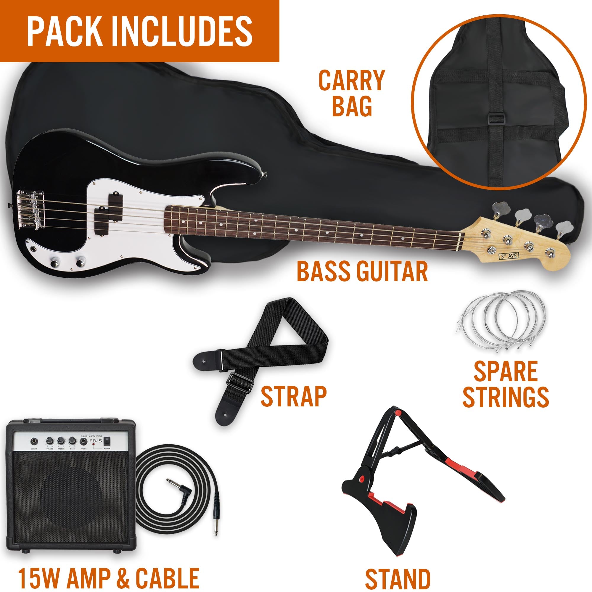 3rd Avenue Electric Bass Guitar Pack - Rental