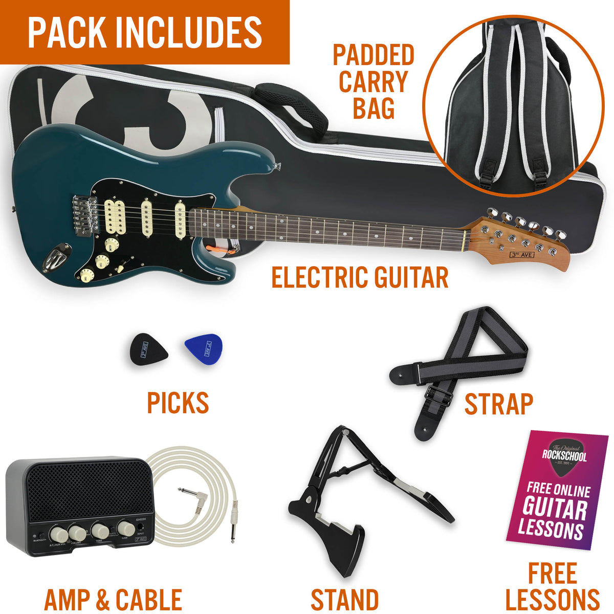3rd Avenue Stateside Series Electric Guitar Pack - Delta Blue