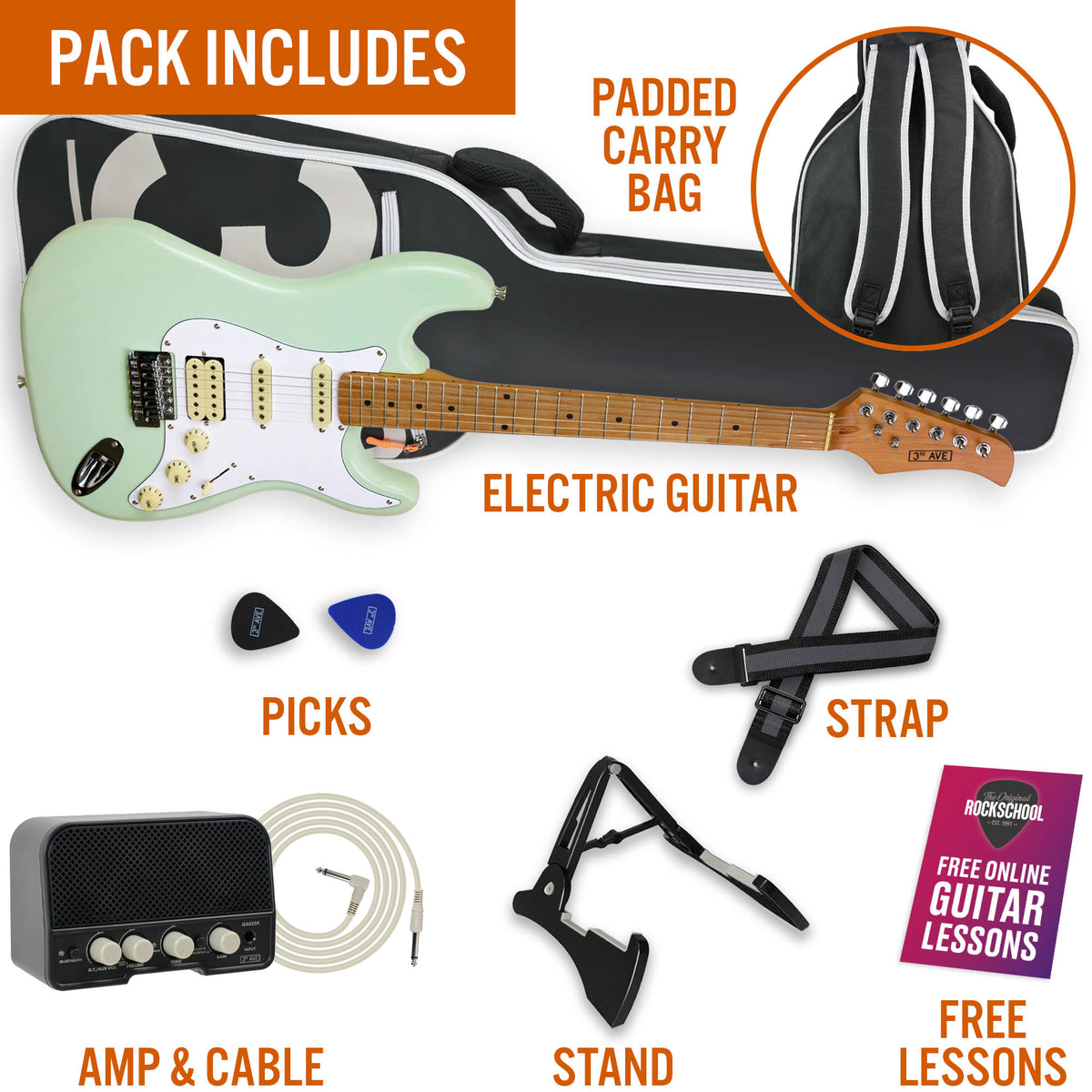3rd Avenue Stateside Series Electric Guitar Pack - Liberty Green