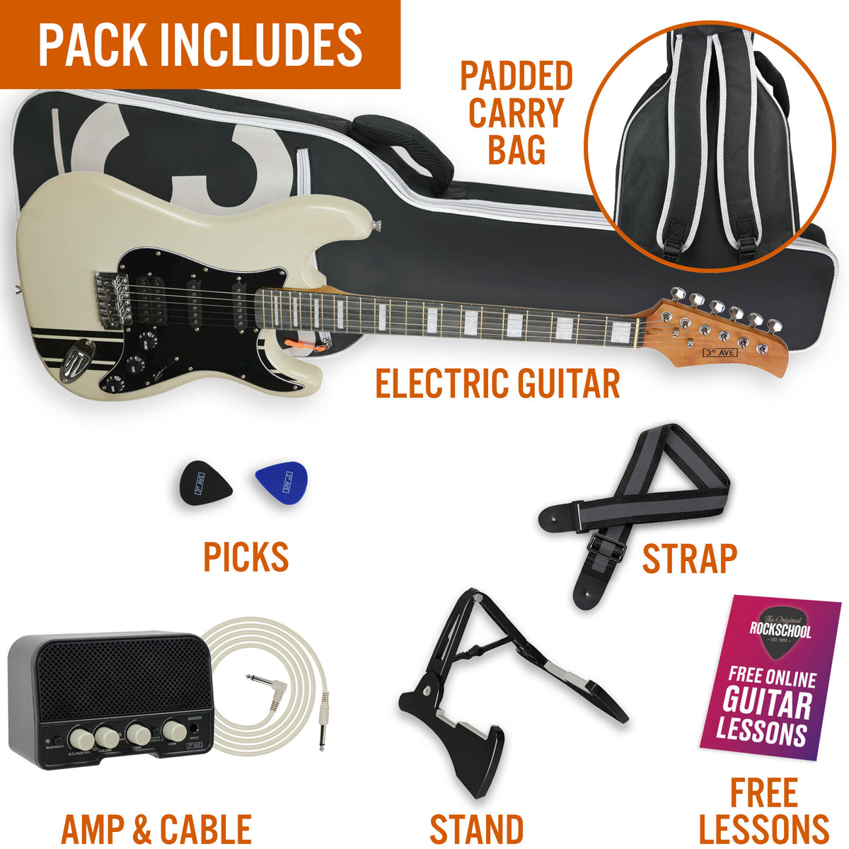 3rd Avenue Stateside Series Electric Guitar Pack - Atlantic White