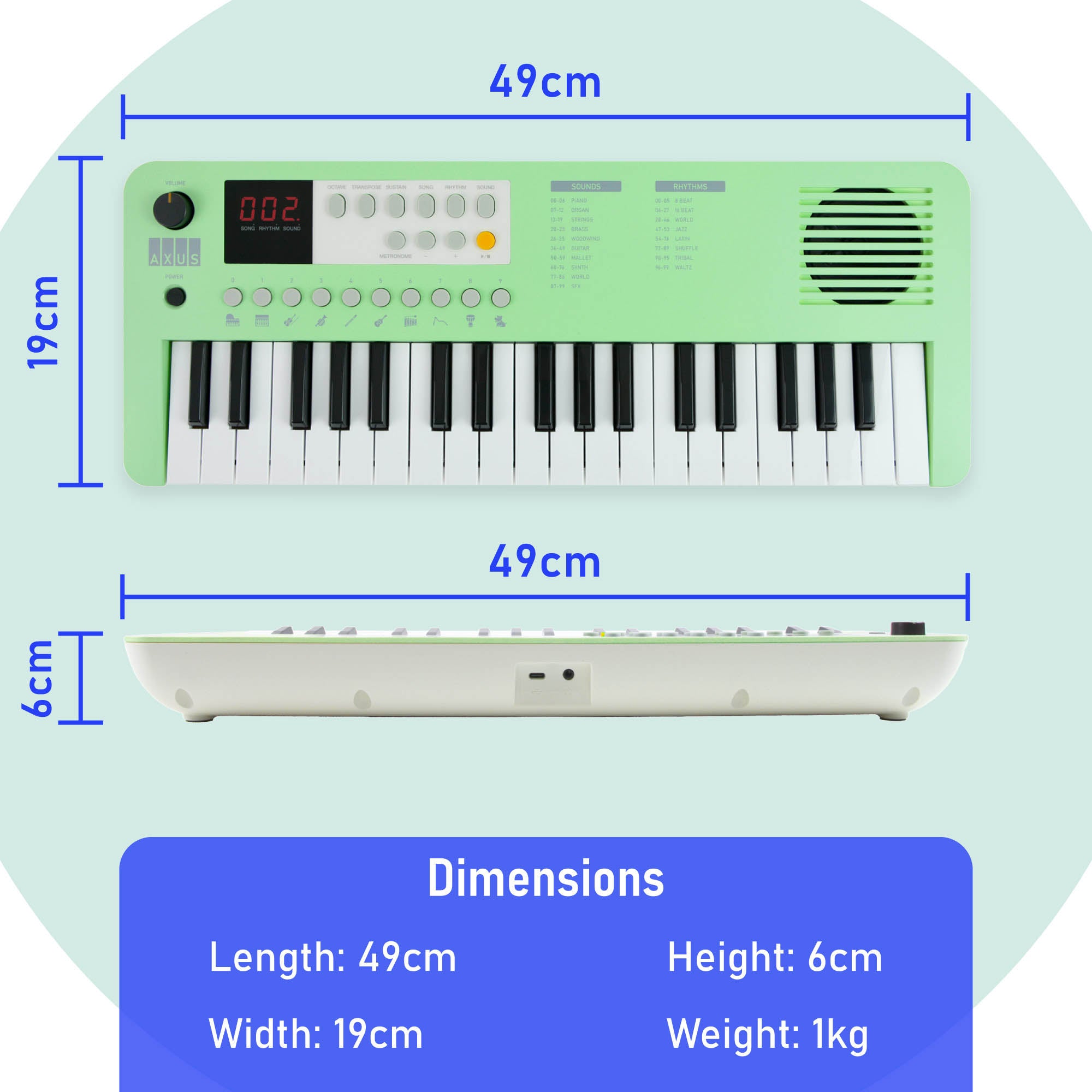 Axus Mini Keyboard 37 Key Keyboard#Colour_Green