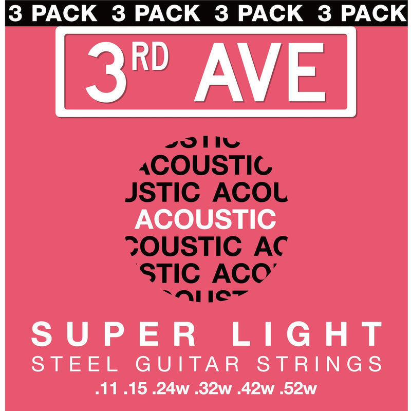 3rd Avenue Super Light Acoustic Guitar Strings Pack of 3 Guitars & Folk - String Sets