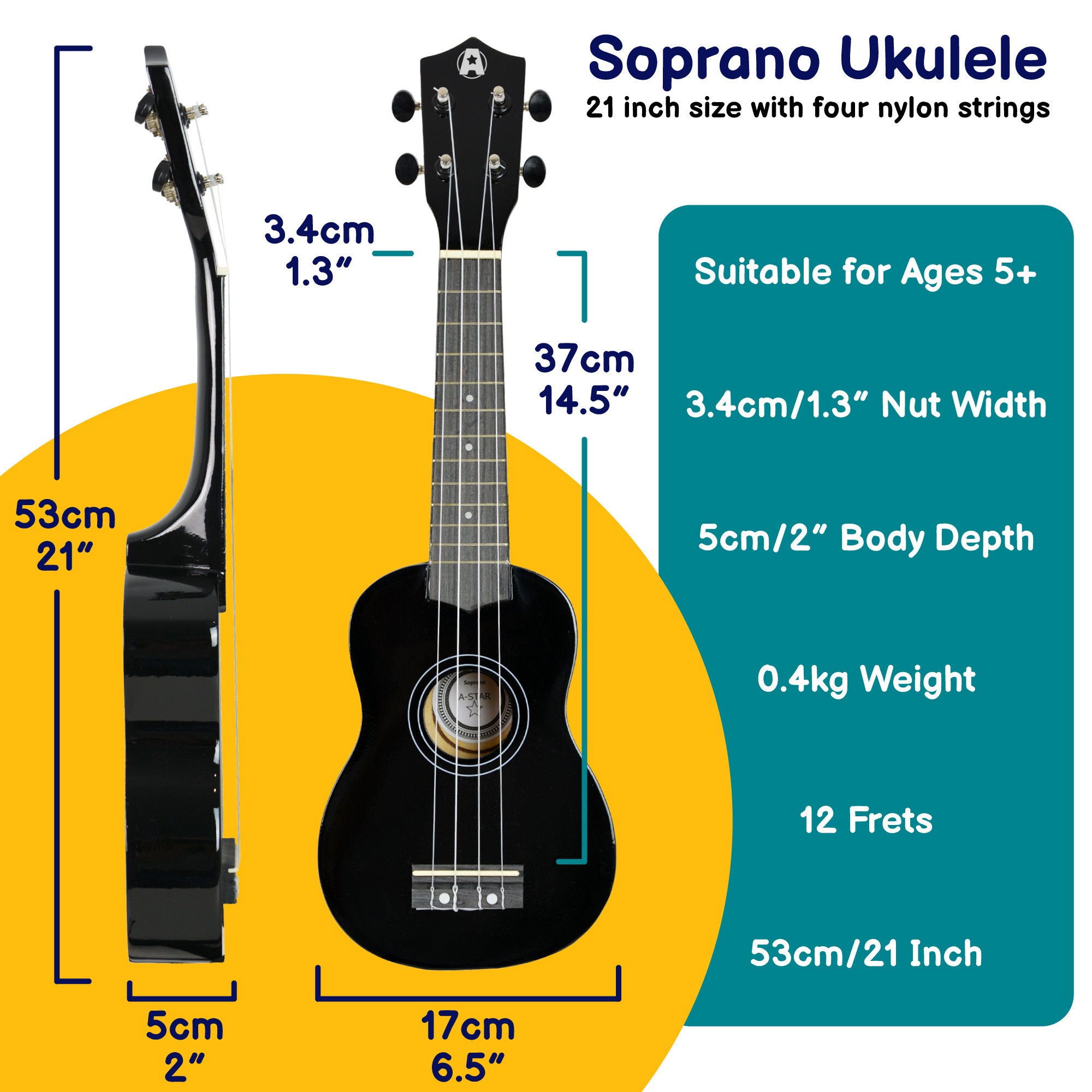 A-Star Soprano Ukulele With Bag Ukuleles#Colour_Black