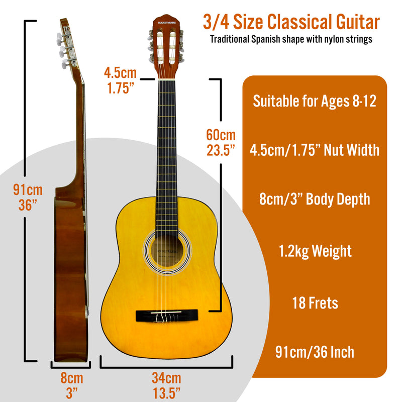 XF 3/4 Size Classical Guitar Pack Natural Classical Guitars