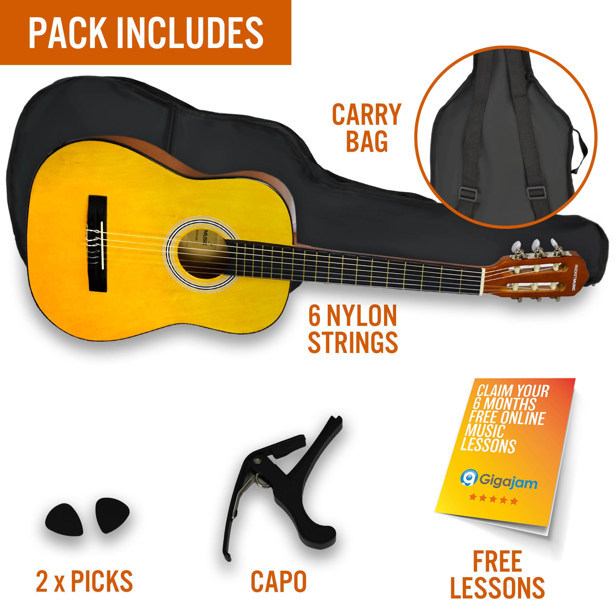 XF 3/4 Size Classical Guitar Pack Natural Classical Guitars#Colour_Natural