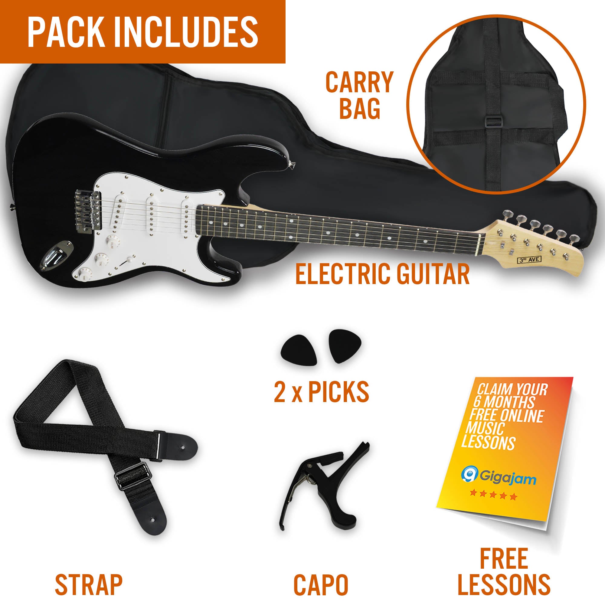 3rd Avenue Full Size Electric Guitar Black Electric Guitars#Colour_Black