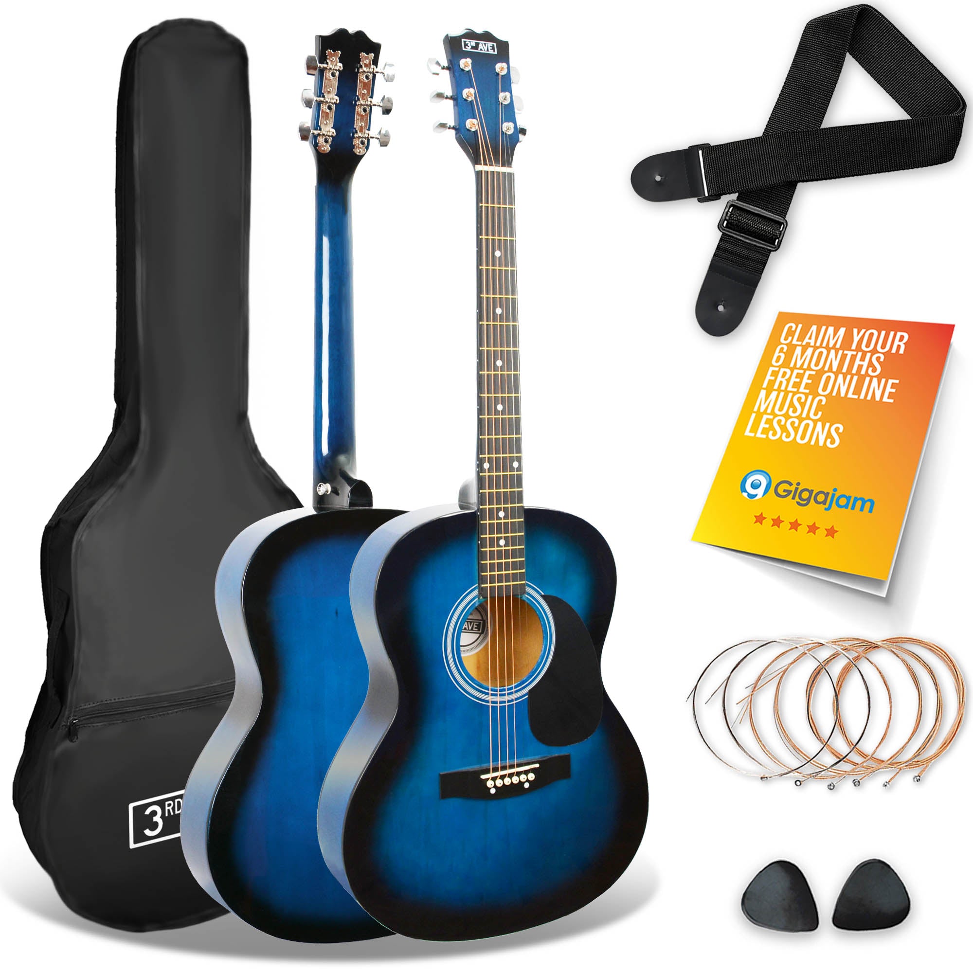 3rd Avenue Full Size Acoustic Guitar Pack Natural Acoustic Guitars#Colour_Blueburst