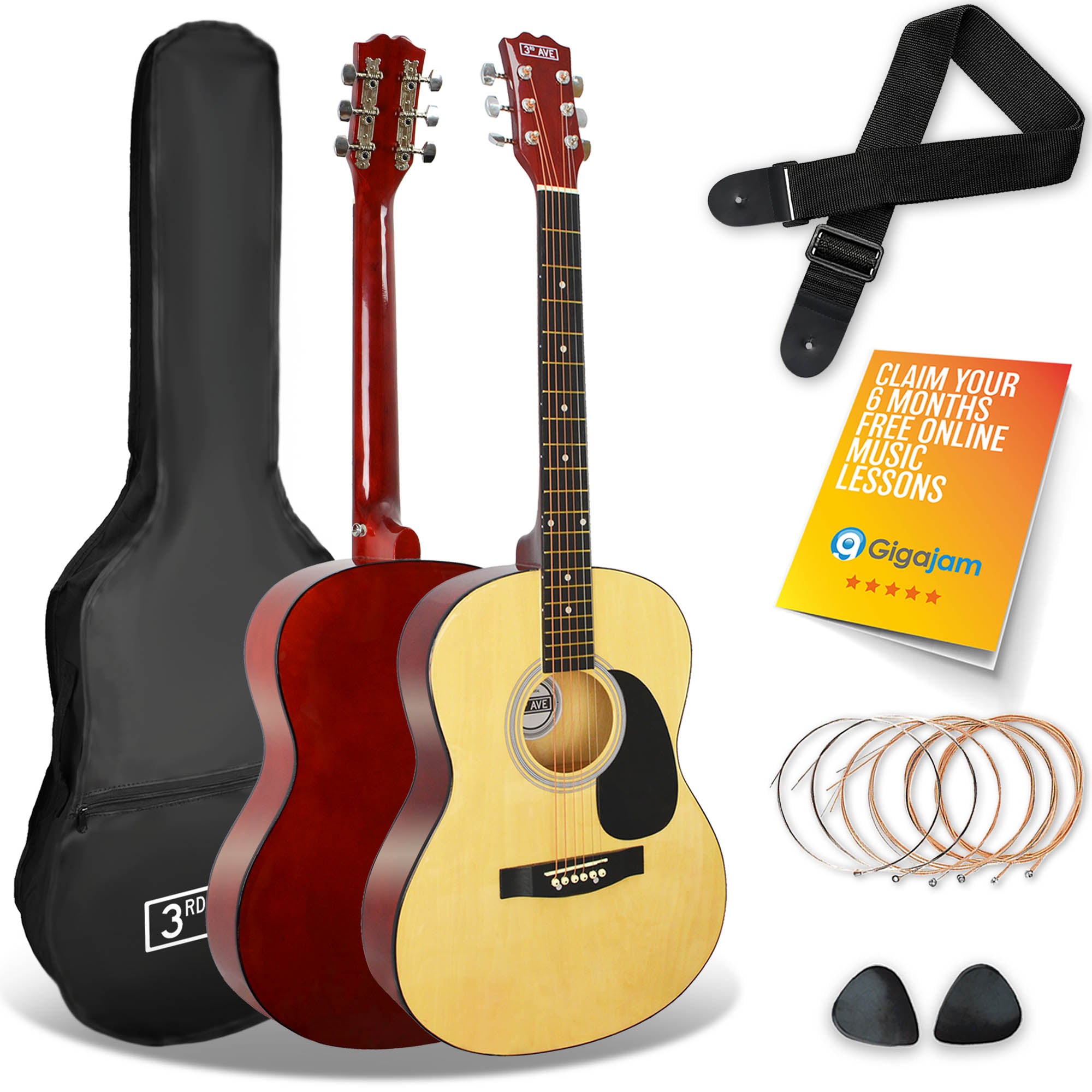 3rd Avenue Full Size Acoustic Guitar Pack Natural Acoustic Guitars#Colour_Natural