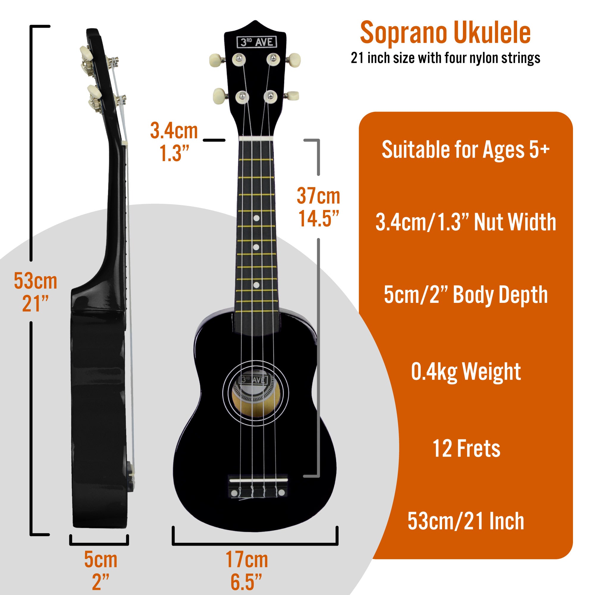 3rd Avenue Soprano Ukulele Ukuleles#Colour_Black